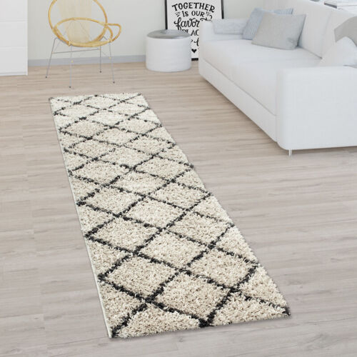 Paco Home Tapis Poils Longs, Shaggy Pour Sélon, Design Scandinave Et Motif Losénges Beige 100x200 Cm