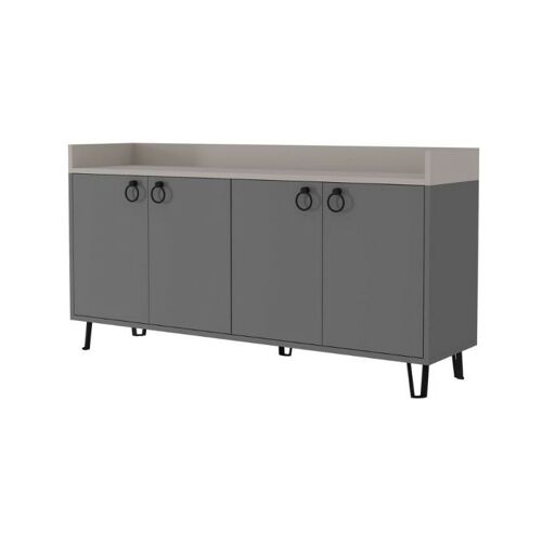 Iperbriko - Buffet 4 Portes Gris Tourterelle Anthracite 140x36x80 H