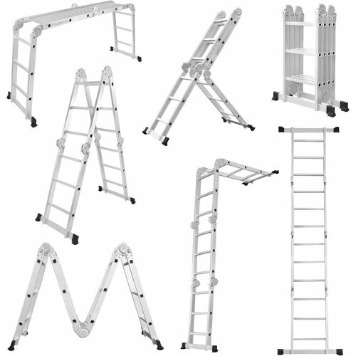 Uisebrt - Chelle Polyvalente 7 En 1 échelle En Aluminium De 340 Cm échelle Multifonctionnelle échelle Pliante 4x3 Marches échelle Articulée échelle De Ménage Avec Plate-forme Et Roues, Escabeau Incliné