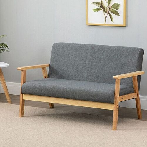 Keepbuying - Canapé à 2 Places Scandinave,fauteuil sélon Moderne Tissu Lin Gris Cadre En Bois,107 X 60 X 76 Cm,pour Petit Appartement Chambre Bureau