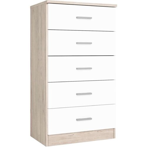 COMMODE 5 TIROIRS SAHARA/BLANC MAT OLEYA