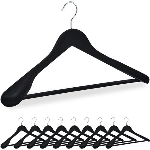 Cintre Velours, En Lot De 10, épaules Larges, Avec Traverse Pour Pantalon, Crochet 360 Degrés, Noir - Relaxdays