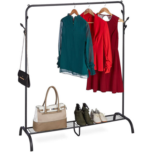 Relaxdays Penderie En Métal, Support Chaussures, Crochets Latéraux, Portant Vêtements, Hlp : 145 X 132 X 44 Cm, Noir
