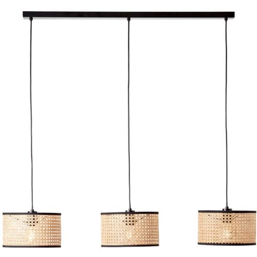 Lampe, Suspension Wiley 3-Flammes Noir / Couleur Bois, 3x A60, E27, 60w, Câble Peut Ã?tre Raccourci / Réglable En Hauteur - Brilliant