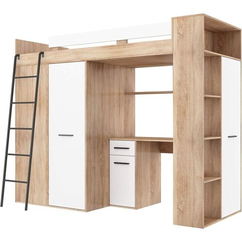 Bim Furniture - Armoire De Lit Mezzanine échelle Pour Enfants Vérana L Cm H190x120x236 Blanc Oak