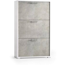 Dmora - Meuble à Chaussures Dlos, Meuble D'Entrée Polyvalent Avec 3 Portes Abattantes, Meuble à Chaussures Double Profondeur, Fabriqué En Italie, 67x28h112 Cm, Blanc Et Béton