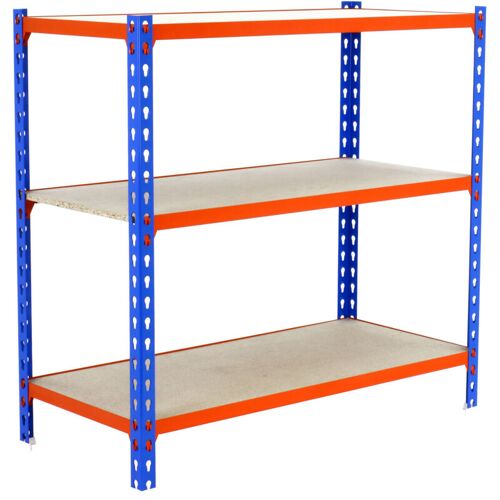 Tagère Rangement, 1000x800x300 Mm, 3 Niveaux En Boix, 150 Kg Capacité De Charge Et Point De Flexion, étagère Garage, Bleu/orange/bois - Maderclick - Simonrack