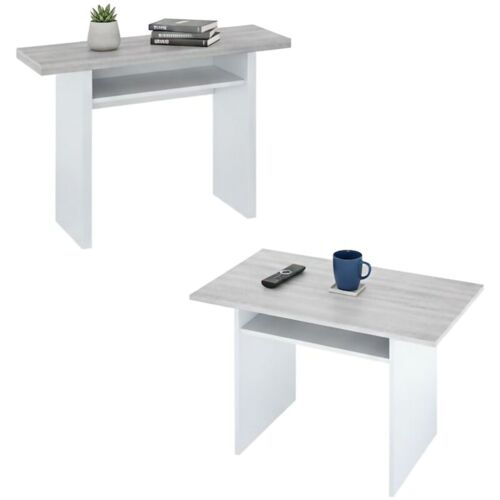 Table à rallonge effet bois blanc, ciment 120x35 cm