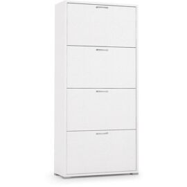 Dmora - Meuble à Chaussures Dmarcat, Meuble D'Entrée Polyvalent Avec 4 Portes Abattantes, Meuble à Chaussures Double Profondeur, Fabriqué En Italie, 67x28h147 Cm, Blanc