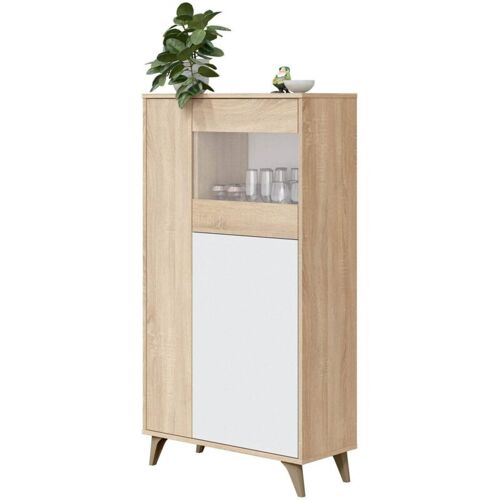 Dmora - Vitrine Daceved, Vitrine Moderne à 3 Portes, Buffet Pour sélon Ou sélon, Buffet Haut Avec étagères, 77x33h142 Cm, Chêne Et Blanc