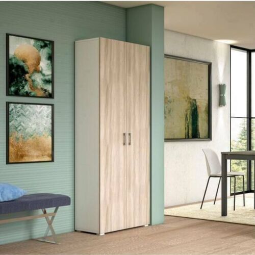 Armoire polyvalente Ddrega, Armoire linéaire avec 2 portes battantes, Armoire avec 6 étagères, Étagère à chaussures moderne, 100% Made in Italy, 72x37h195 cm, Orme et Blanc