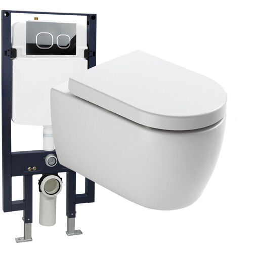 Pack Wc Suspendu Nt2038 Noir Brillant, Abattant Soft-close Avec Bâti-support G3008 Et Plaque De Déclenchement Au Choix Modèle 4111 Blanc Mat - Bernstein