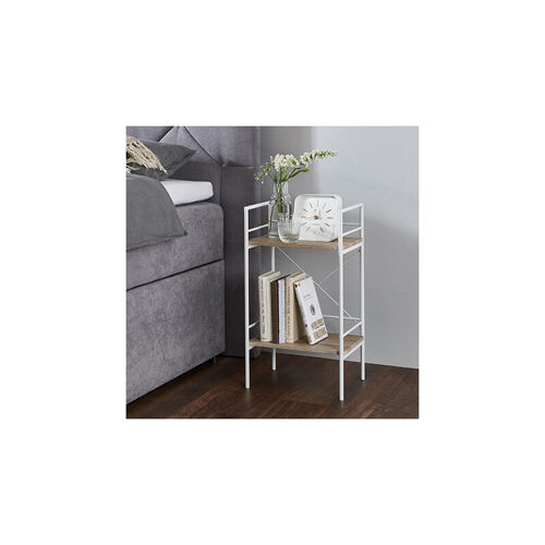 Table D'Appoint 2 Plateaux 34x27x62 Cm Blanc Et Chêne