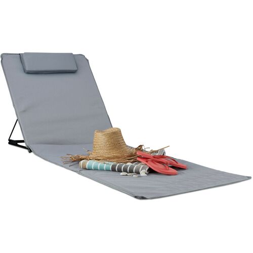 Matelas De Plage Xxl Rembourré Dossier L X P : 60 X 195 Cm Pliable Séc De Transport Oreiller , Gris - Relaxdays