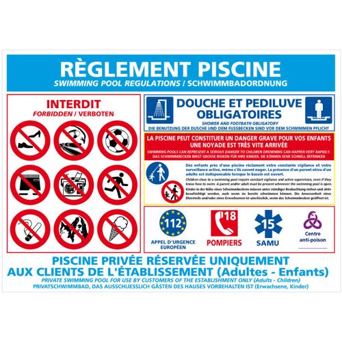 Signaletique.biz France - Panneau Règlement Piscine Obligatoire - Signalisétion Sécurité - Adhésif - 420 X 300 Mm