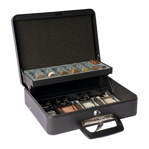 Arregui - Cashier Clips C9244h-eur Caisse à Monnaie Et Billets à Clé Pour Transporter L'Argent Caisse En Acier Monnayeur Et Compartiment Pieces Et Billets Coffre Fort Portatif Avec Poigné 30 Cmnoir