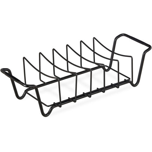 Support De Côtes Gril, Panier Rôtissége Pour Le Barbecue, La Viande, En Acier Carbone, Des Deux Côtés, Noir - Relaxdays