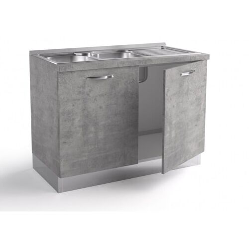 Abitare - Base D'évier De Cuisine 120x60xh84 Cm En Bois Gris Avec Deux Portes - Massé