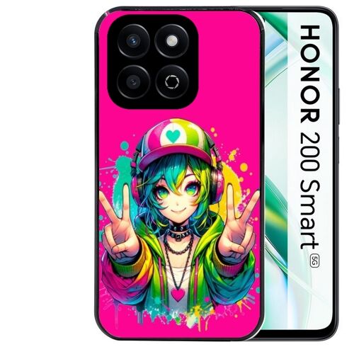 Coque noire Taperso pour Honor 200 SMART avec motif anime manga et tag