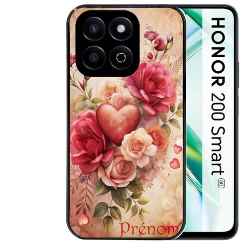 Coque noire Taperso pour Honor 200 SMART avec motif coeur et fleur personnalisee