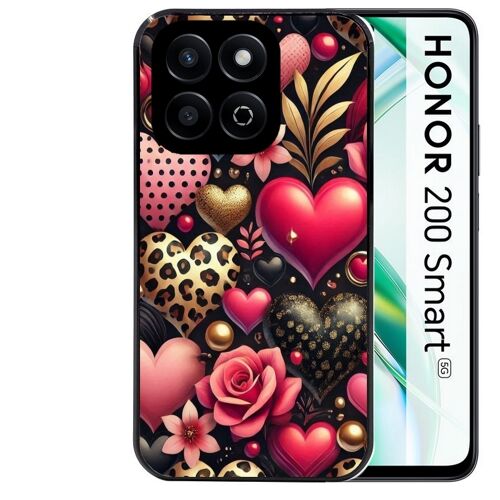 Coque noire Taperso pour Honor 200 SMART avec motif coeur et leopard