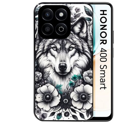 Coque noire Taperso pour Honor 400 SMART avec motif loup et fleur