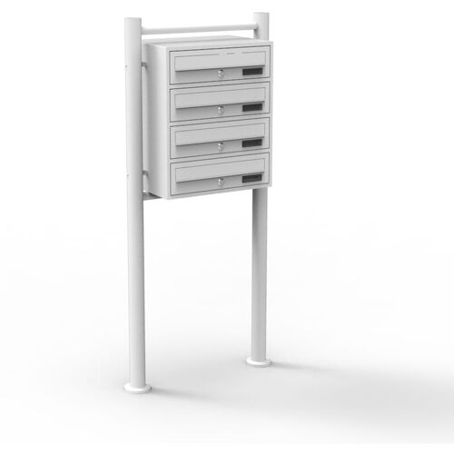 Wiltec - Boîte Aux Lettres Sur Pieds Blanche 513 X 270 X 1500 Mm, Avec 4 Compartiments Verrouillables Et Porte-nom, Revêtement En Poudre, Pour Courrier