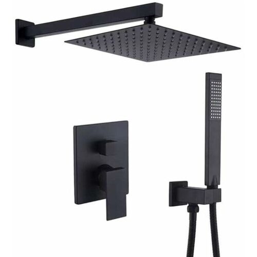 Colonne De Douche Encastrée, Ensemble De Douche Encastré, Douche Encastrable Set Chromé, Kit Douche Encastrable Avec Tête De Douche Carrée 25x25cm- Laiton&acier Inoxydable - Noir