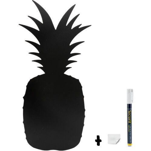 Silhouette Ardoise ''Ananas'' - Feutre-craie Inclus Et Kit Velcro Pour Accrochage Mural - 30x50cm - Securit