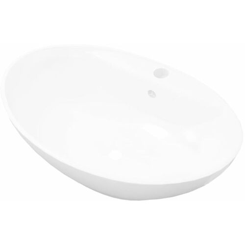 Helloshop26 - Lavabo Vasque sélle De Bain Ovale 58,5 Cm Avec Trou De Robinet Céramique Blanc