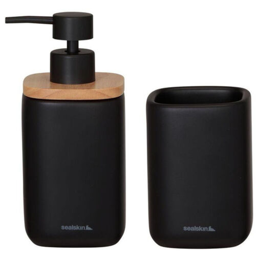 Sealskin Mind Ensemble De Sélle De Bain - Distributeur De Sévon 200 Ml - Gobelet À Brosse À Dents - Noir 