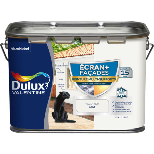 Dulux Valentine - Peinture Ecran+ Multi-supports Façade - Protection 15 Ans Sur 15 Matériaux - Mat Blanc 2,5 L
