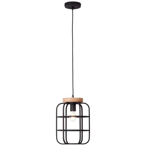 Lampe, Suspension Gwen 1 Flamme Bois Antique / Corindon Noir, Métal / Bois, 1x A60, E27, 40w, Lampes Normales (Non Incluses), À ++ - Brilliant