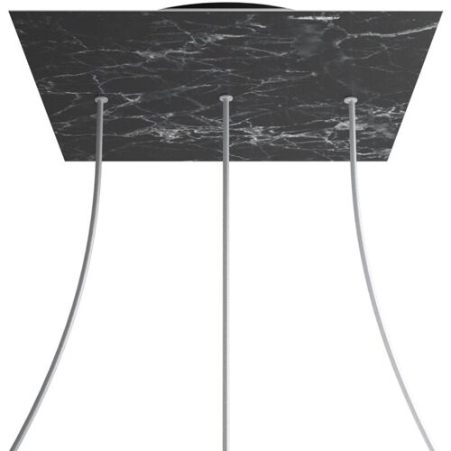 Creative Cables Rose-one Square Xxl Rosette, 400 Mm Avec 3 Trous En Ligne Et 4 Trous Sur Le Côté - Marquina Marble, Black