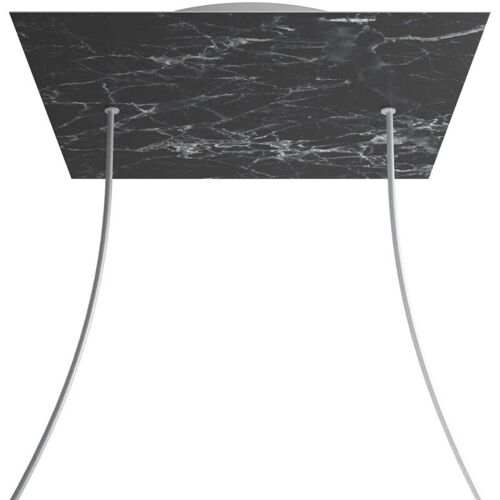 Creative Cables Rosone Xxl Rose-one Square, 400 Mm Avec 2 Trous Et 4 Trous Latéraux - Marquina Marble, White