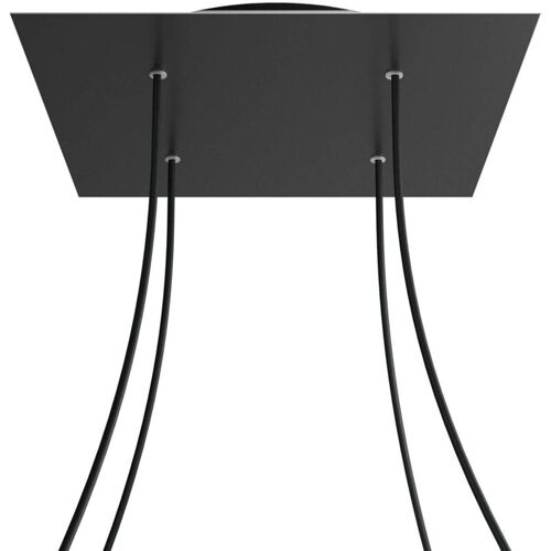 Creative Cables Rose-one Square Xxl Rosette, 400 Mm Avec 4 Trous Et 4 Trous Latéraux - Dibond Noir Mat, Noir
