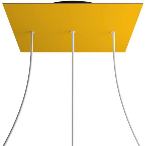 Creative Cables Rose-one Xxl Rosette Square, 400 Mm Avec 3 Trous En Ligne Et 4 Trous Sur Le Côté - Mustard, Black