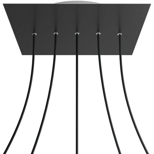 Creative Cables Rose-one Square Xxl Rosette, 400 Mm Avec 5 Trous En Ligne Et 4 Trous Latéraux - Dibond Noir Mat, Blanc