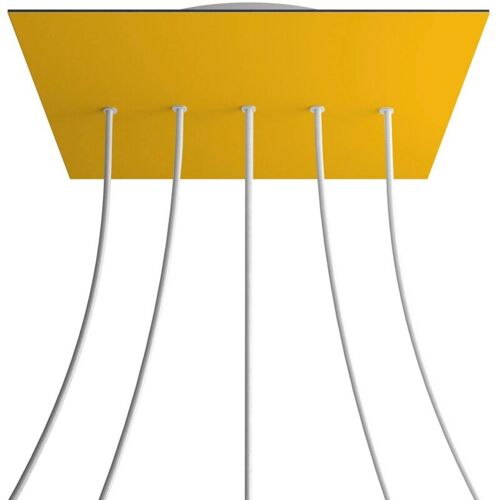 Creative Cables Rose-one Xxl Rosette Square, 400 Mm Avec 5 Trous En Ligne Et 4 Trous Sur Le Côté - Mustard, White