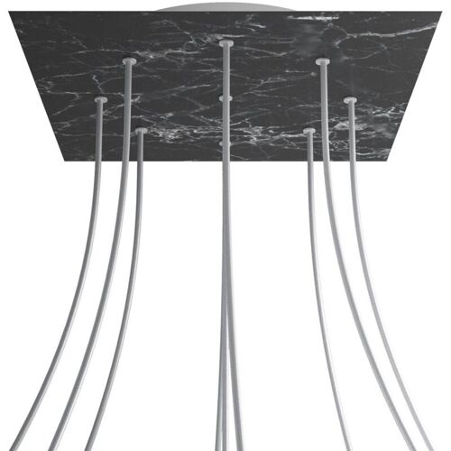 Creative Cables Rosone Xxl Rose-one Square, 400 Mm Avec 9 Trous Et 4 Trous Latéraux - Marquina Marble, White