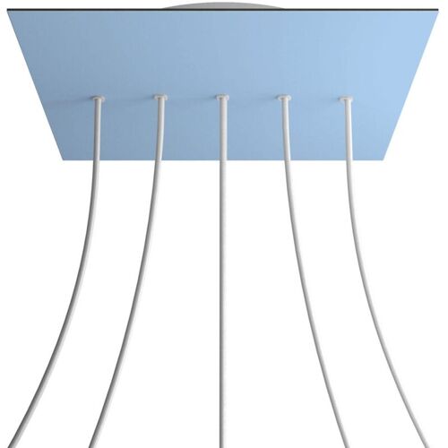 Creative Cables Rose-one Xxl Rosette Square, 400 Mm Avec 5 Trous En Ligne Et 4 Trous Latéraux - Papier à Sucre Bleu, Blanc