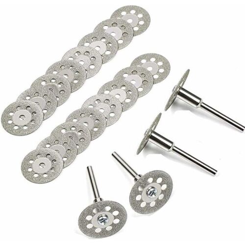 Disque Diamant De Coupe, 20pcs 22mm Diamant Mini Disques à Tronçonner Avec 4 Pièces Mandrins Tiges Pour Disques Rotatifs Pour Dremel Outils Rotatifs Verre Gemmes Disques De Coupe Guazhuni