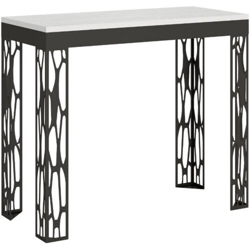 Console Extensible Design Bois Et Acier Anthracite Kiza Evolution 2 Pieds 3 Rallonges-blanc-2 Pieds-3 Rallonges
