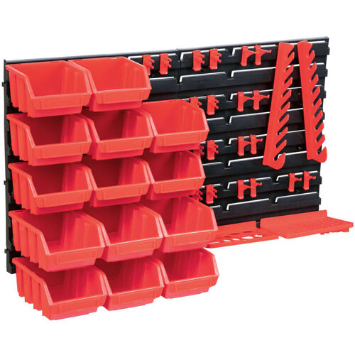 Kit De Bacs De Stockage Et Panneaux Muraux 39 Pièces Boîte D'Empilage Système De Stockage D'Outils Garage Atelier De Bricolage Rouge Et Noir