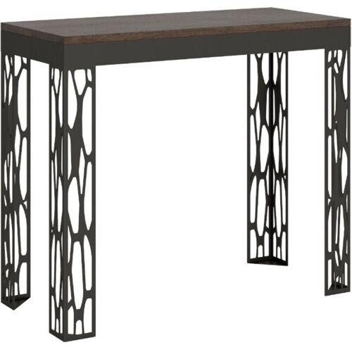 Console Extensible Design Bois Et Acier Anthracite Kiza Evolution 2 Pieds 5 Rallonges-marron-2 Pieds-5 Rallonges