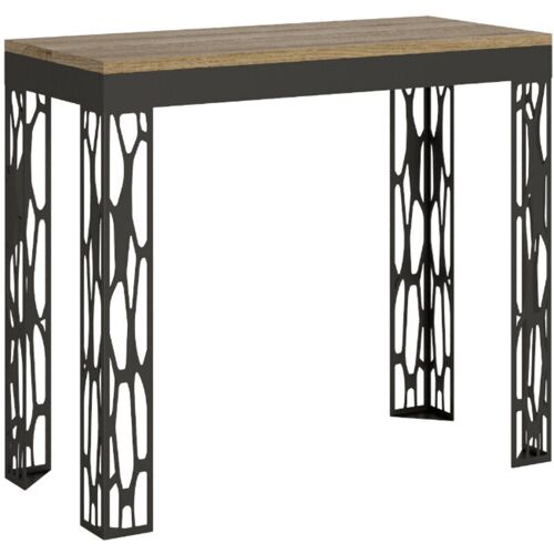 Console Extensible Design Bois Et Acier Anthracite Kiza Evolution 2 Pieds 5 Rallonges-naturel-2 Pieds-5 Rallonges