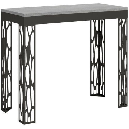 Console Extensible Design Bois Et Acier Anthracite Kiza Evolution 2 Pieds 5 Rallonges-gris Ciment-2 Pieds-5 Rallonges