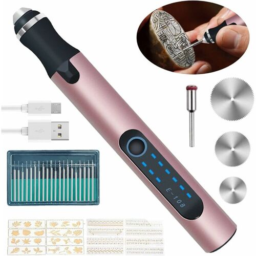 Fontainebleau - Stylo Graveur électrique, Gravure Carve Outil, Mini Stylo Graveur séns Fil, Stylo Graveur Multifonctionnel, Outil Rotatif Bricolage, Pour Bijoux Métal Verre Pierre Plastique Bois