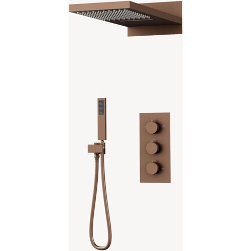 Kroos - Colonne De Douche Encastrable Thermostatique Avec Pommeau Double Fonction Pluie Et Cascade Or Rose Brossé - Sirius