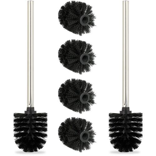 Relaxdays Brosse à Wc, Lot De 2, Pour Toilettes, Avec 4 Têtes De Rechange, En Acier Inoxydable, Hxd : 35 X 8 Cm, Noir
